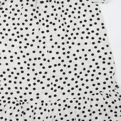 Papaya Womens White Polka Dot Viscose A-Line  Size 8  Off the Shoulder