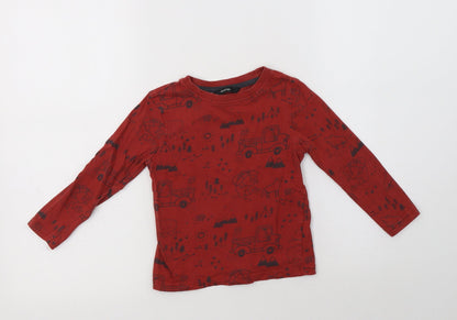 George Boys Red Geometric Cotton Basic T-Shirt Size 2-3 Years Crew Neck  - Bear Print