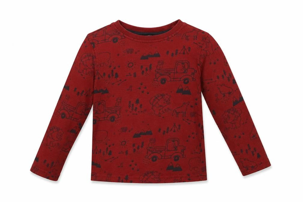 Front view of George boys’ red geometric cotton basic t-shirt, size 2-3, years crew neck - bear print