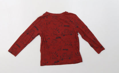 George Boys Red Geometric Cotton Basic T-Shirt Size 2-3 Years Crew Neck  - Bear Print