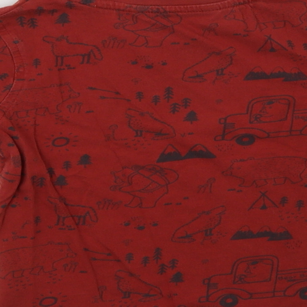 George Boys Red Geometric Cotton Basic T-Shirt Size 2-3 Years Crew Neck  - Bear Print