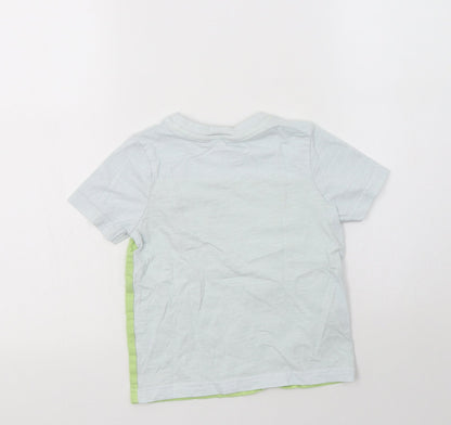 Back view of George boys’ blue colourblock cotton basic polo, size 3-4, years crew neck