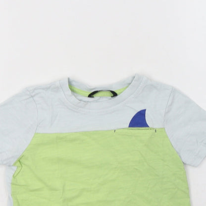 Close-up detail of George boys’ blue colourblock cotton basic polo, size 3-4, years crew neck
