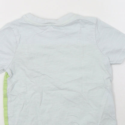Brand and care label for George boys’ blue colourblock cotton basic polo, size 3-4, years crew neck