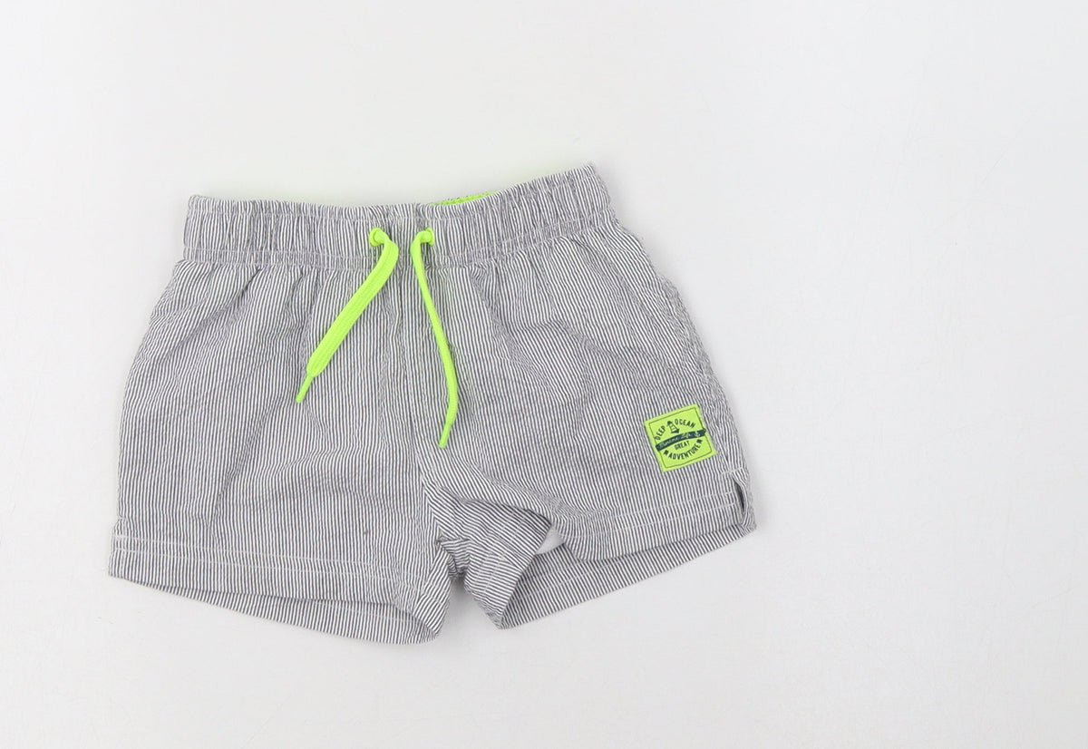 Front view of TEX boys’ grey striped polyester bermuda shorts, size 2-3, years regular drawstring