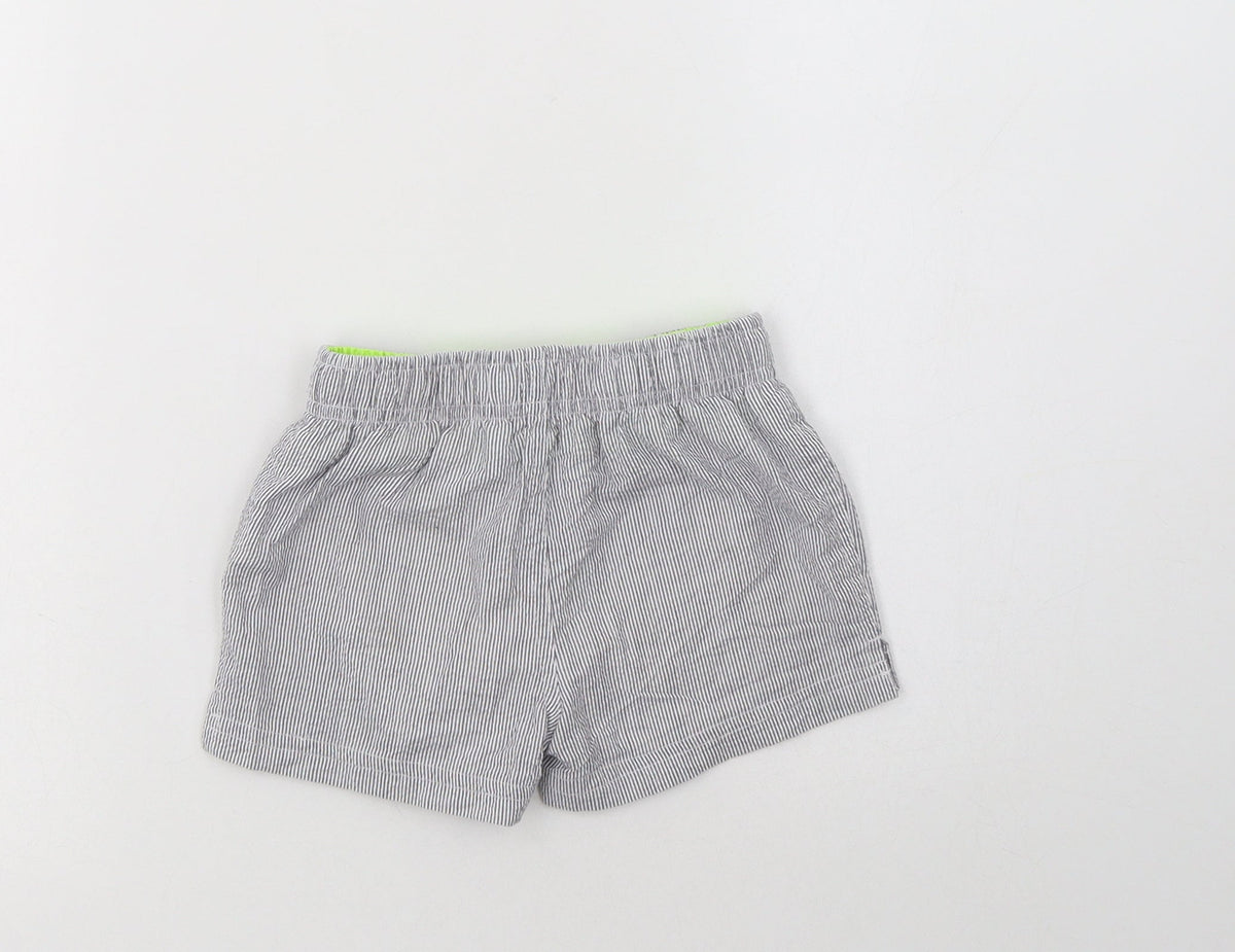 Back view of TEX boys’ grey striped polyester bermuda shorts, size 2-3, years regular drawstring