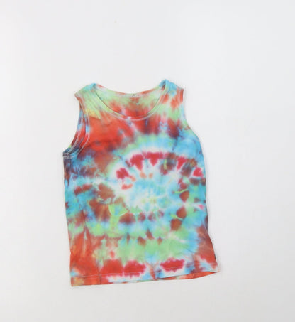 Additional front view of Next girls’ multicoloured batik cotton basic tank, size 5-6, years round neck