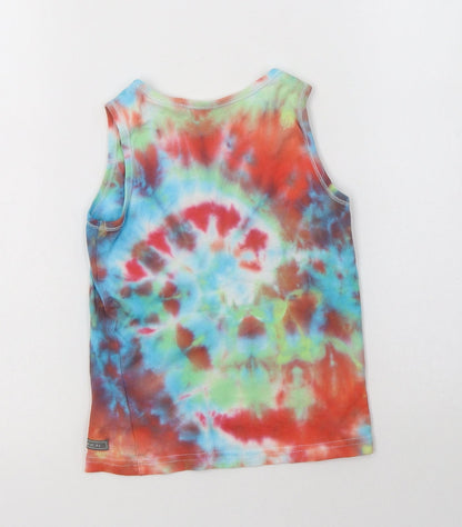 Back view of Next girls’ multicoloured batik cotton basic tank, size 5-6, years round neck