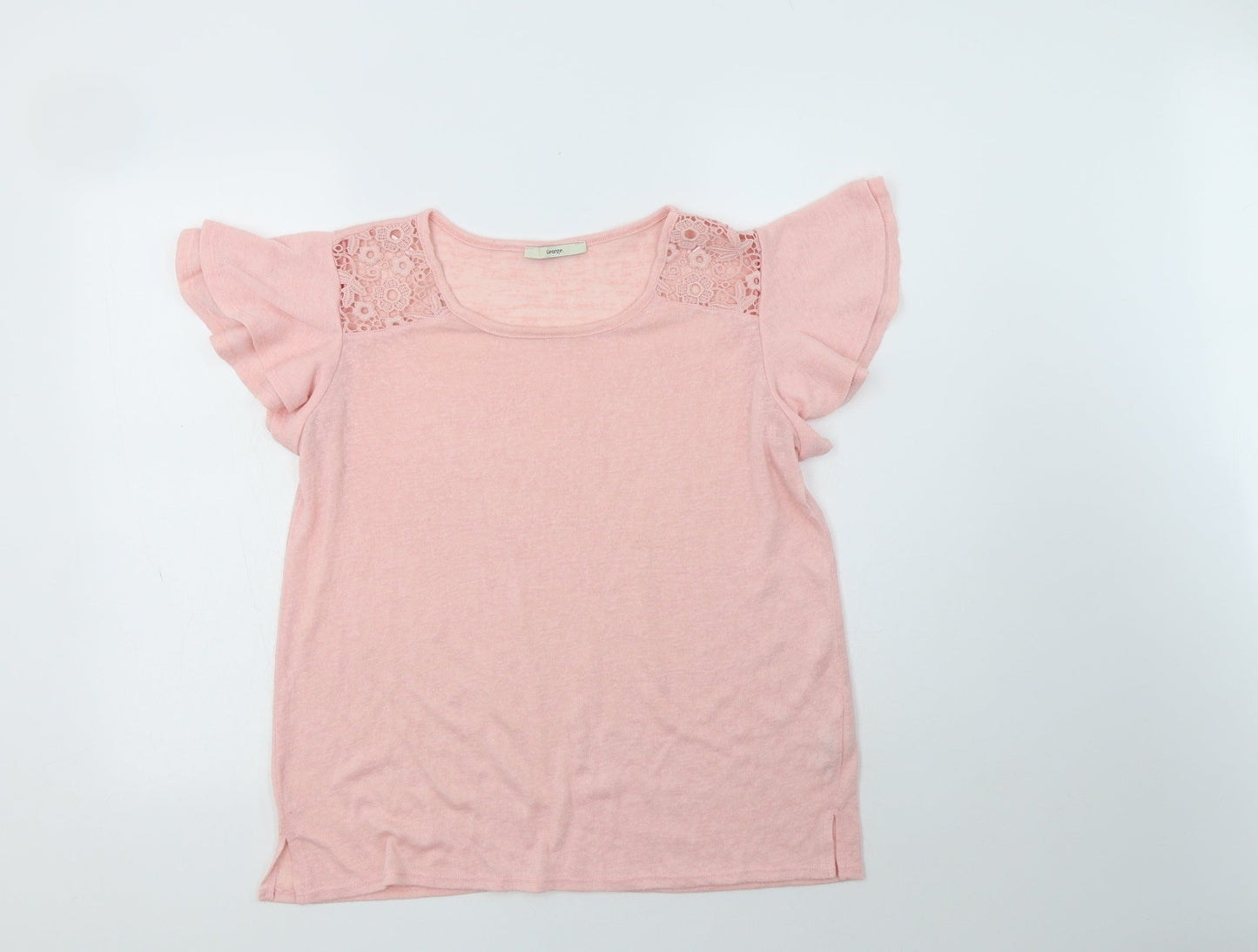 George Womens Pink Crew Neck  Polyester Pullover Jumper Size 14   - Lace Detail