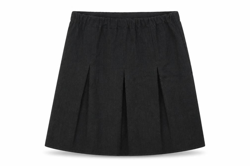 Front view of George girls’ grey polyester a-line skirt, size 8-9, years regular button - school wear