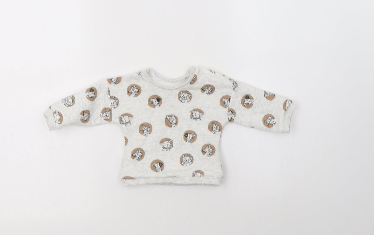 Additional front view of George Baby Grey Geometric Polyester jumper, size 0-3, Months Snap - Disney Characters