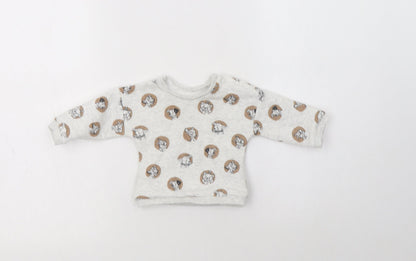 Additional front view of George Baby Grey Geometric Polyester jumper, size 0-3, Months Snap - Disney Characters