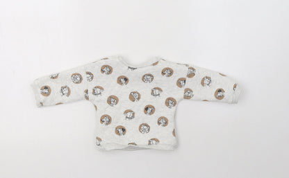 Back view of George Baby Grey Geometric Polyester jumper, size 0-3, Months Snap - Disney Characters