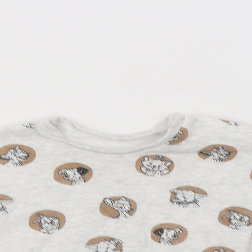 Close-up detail of George Baby Grey Geometric Polyester jumper, size 0-3, Months Snap - Disney Characters