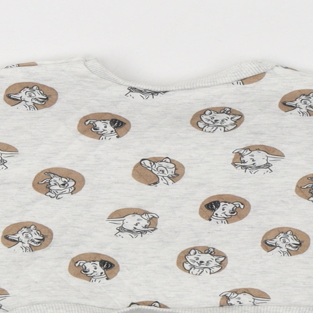 Brand and care label for George Baby Grey Geometric Polyester jumper, size 0-3, Months Snap - Disney Characters