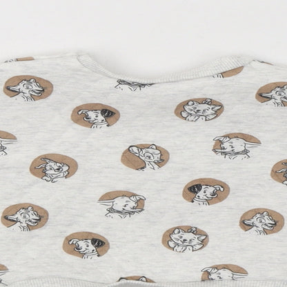 Brand and care label for George Baby Grey Geometric Polyester jumper, size 0-3, Months Snap - Disney Characters