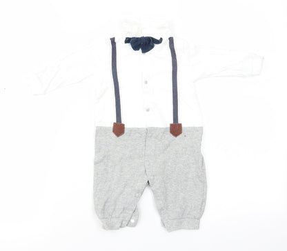 ShenZhen YEY Garment Ltd Boys White  Cotton Romper One-Piece Size 0-3 Months  Snap - Faux Dickie Bow Tie & Shirt with braces