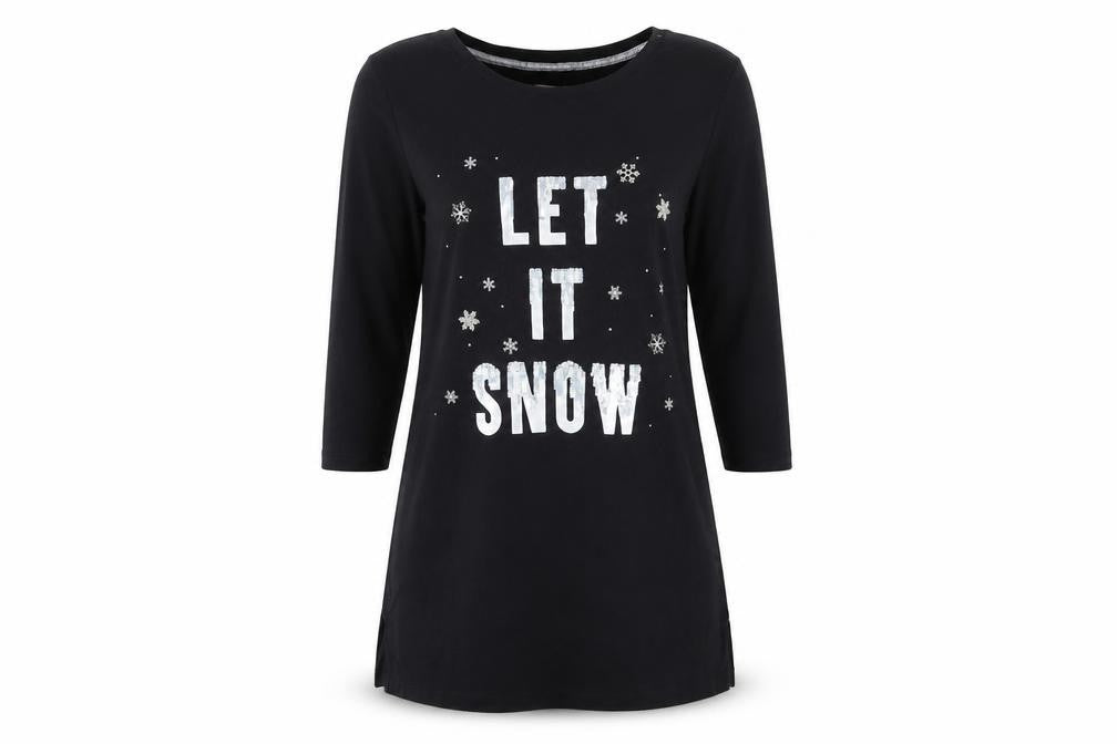 Front view of George women’s black solid polyester dress, size S, - let it snow sequinned