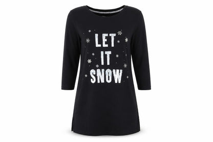 Front view of George women’s black solid polyester dress, size S, - let it snow sequinned