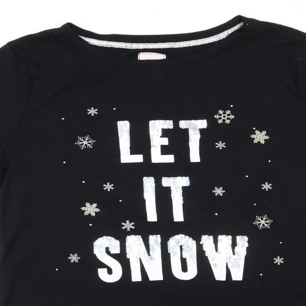 Close-up detail of George women’s black solid polyester dress, size S, - let it snow sequinned