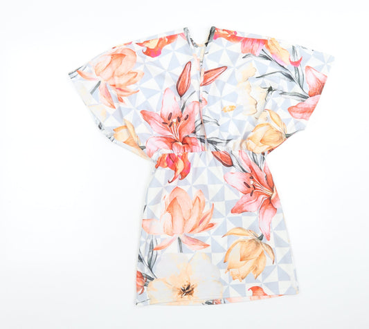 Boohoo Womens Multicoloured Floral Polyester Fit & Flare  Size 10  V-Neck