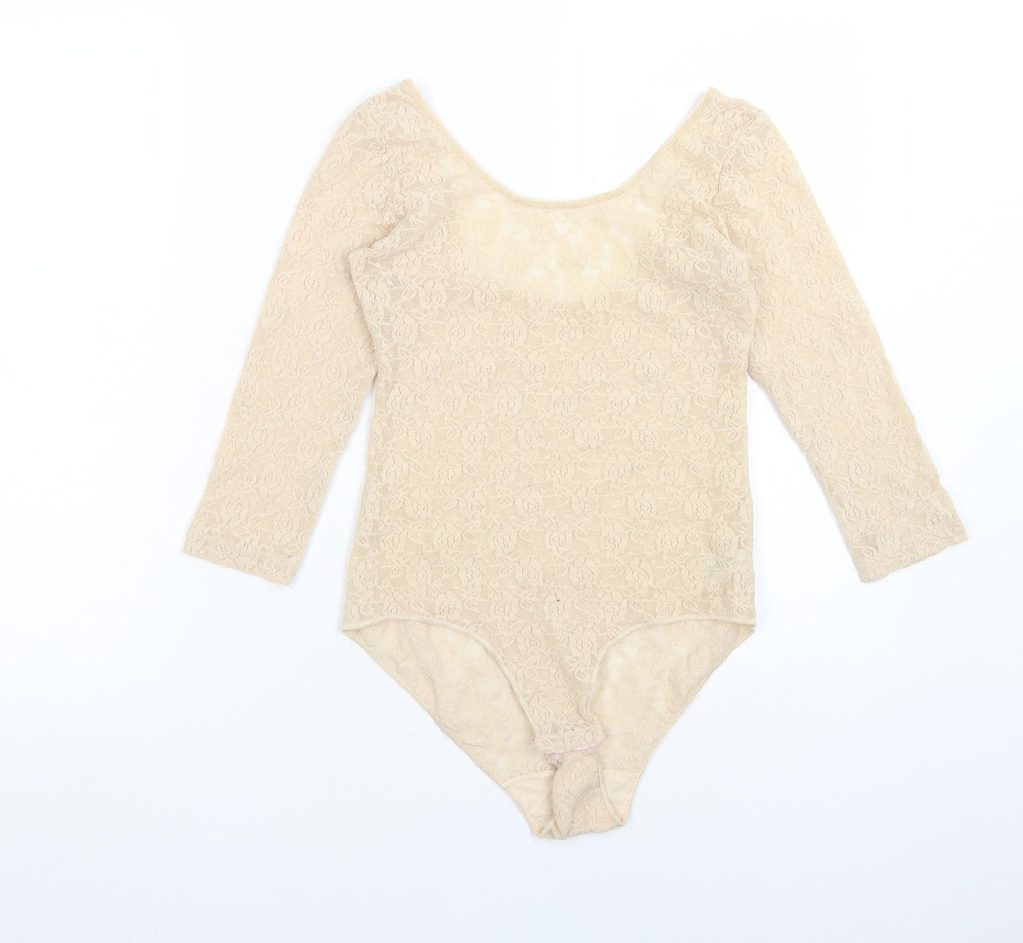 SECRET POSSESIONS Womens Beige Floral Polyamide Bodysuit One-Piece Size 8