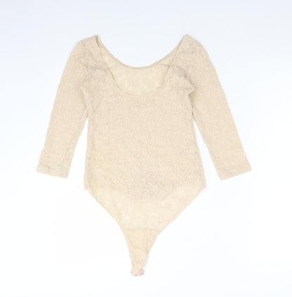SECRET POSSESIONS Womens Beige Floral Polyamide Bodysuit One-Piece Size 8