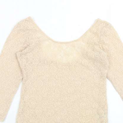 SECRET POSSESIONS Womens Beige Floral Polyamide Bodysuit One-Piece Size 8