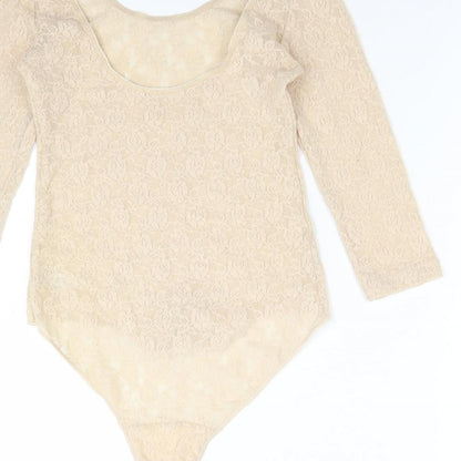 SECRET POSSESIONS Womens Beige Floral Polyamide Bodysuit One-Piece Size 8