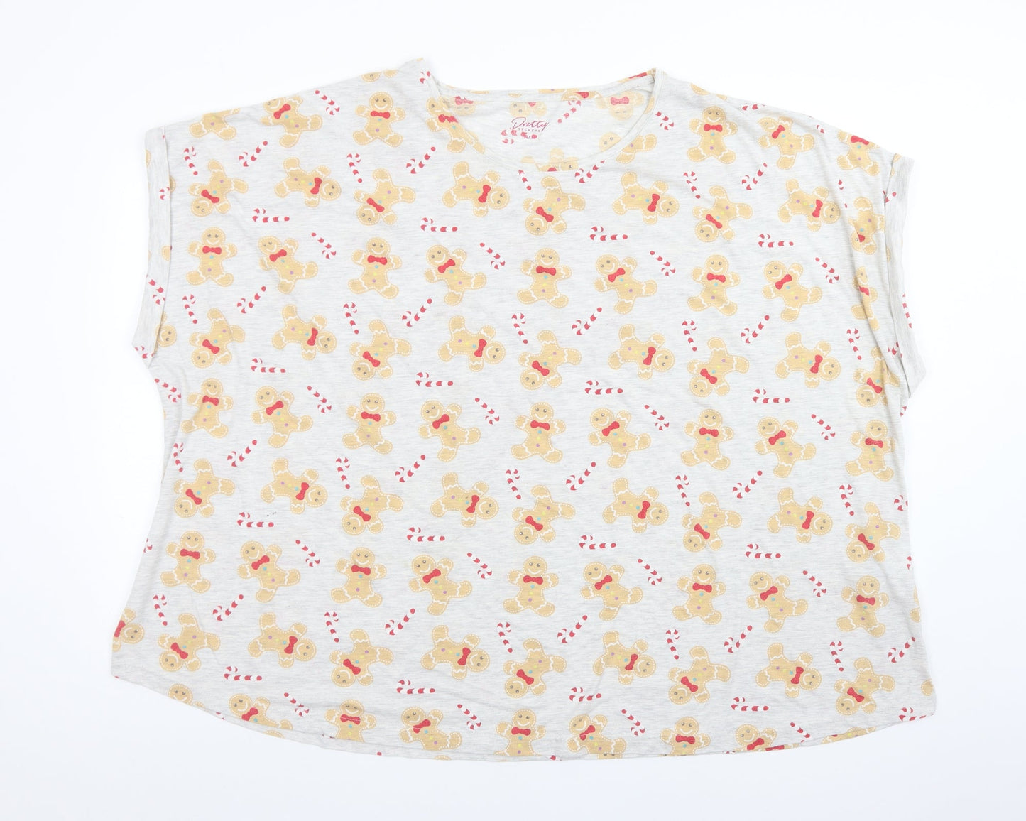 PRETTY SECRETS Womens Grey Solid Polyester  Pyjama Top Size 34   - GINGERBREAD MEN. CANDY CANES