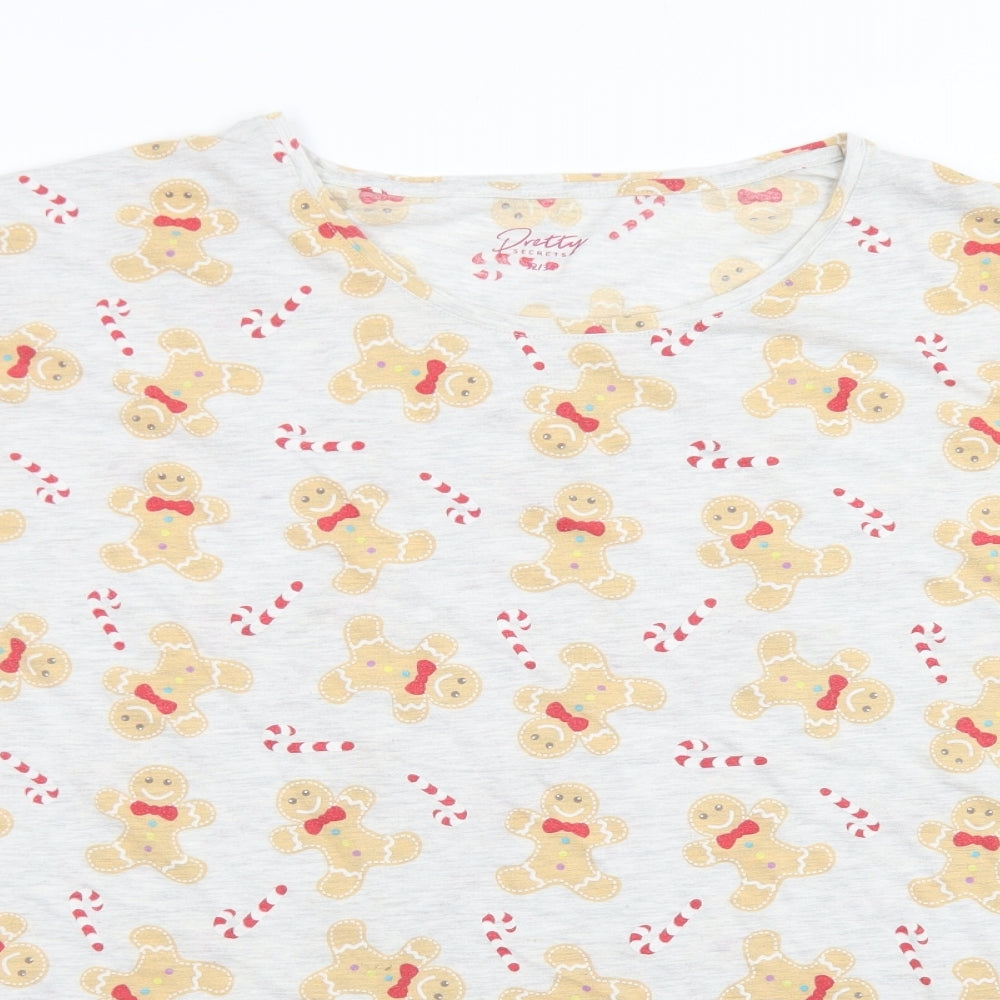 PRETTY SECRETS Womens Grey Solid Polyester  Pyjama Top Size 34   - GINGERBREAD MEN. CANDY CANES
