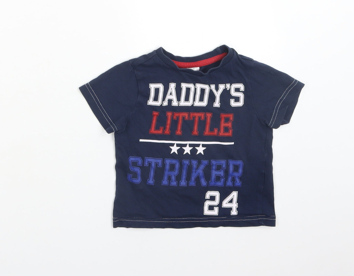 F&F Boys Blue  Cotton Basic T-Shirt Size 12-18 Months Crew Neck  - DADDY'S LITTLE STRIKER