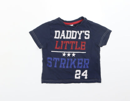F&F Boys Blue  Cotton Basic T-Shirt Size 12-18 Months Crew Neck  - DADDY'S LITTLE STRIKER