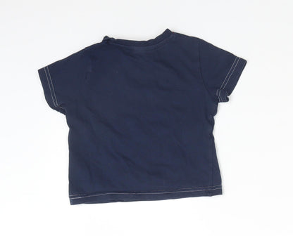 F&F Boys Blue  Cotton Basic T-Shirt Size 12-18 Months Crew Neck  - DADDY'S LITTLE STRIKER