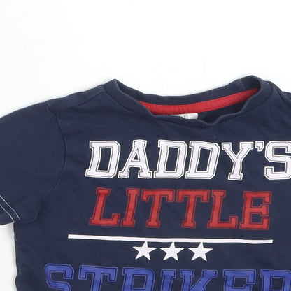 F&F Boys Blue  Cotton Basic T-Shirt Size 12-18 Months Crew Neck  - DADDY'S LITTLE STRIKER