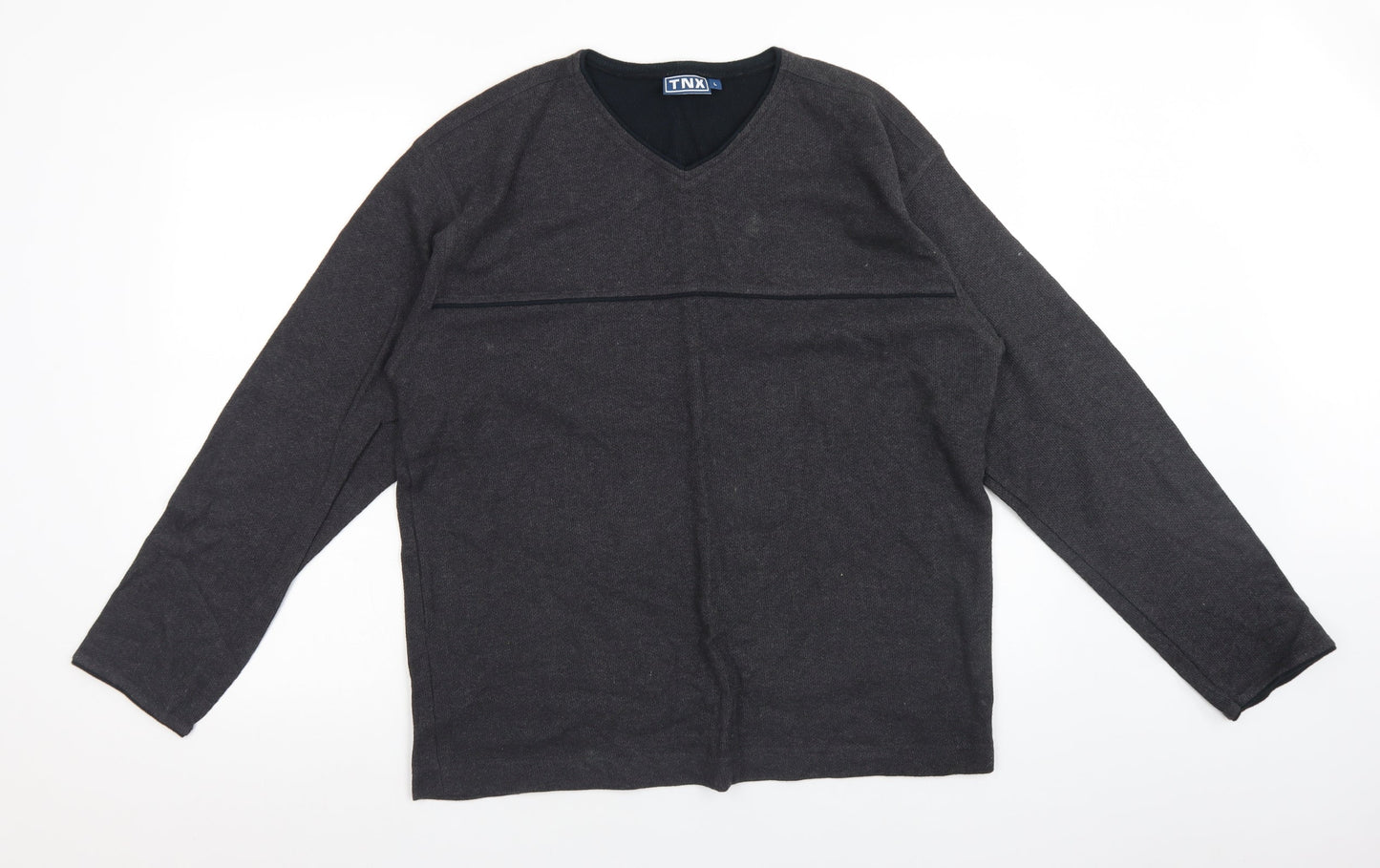 TNX Mens Grey V-Neck  Cotton Pullover Jumper Size L