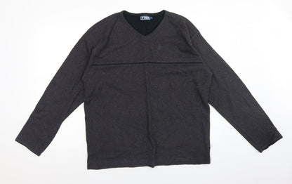 TNX Mens Grey V-Neck  Cotton Pullover Jumper Size L