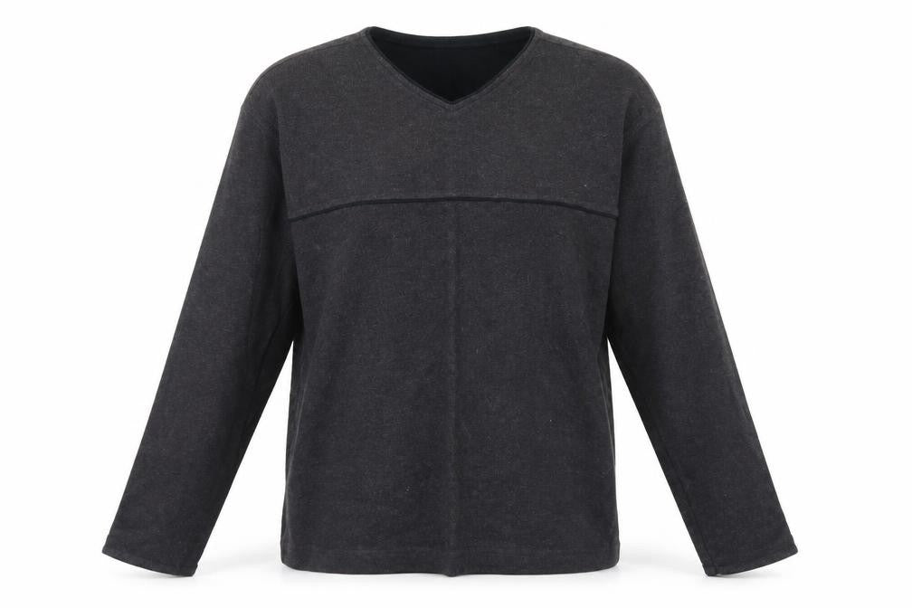 Front view of TNX men’s grey v-neck cotton jumper, size L