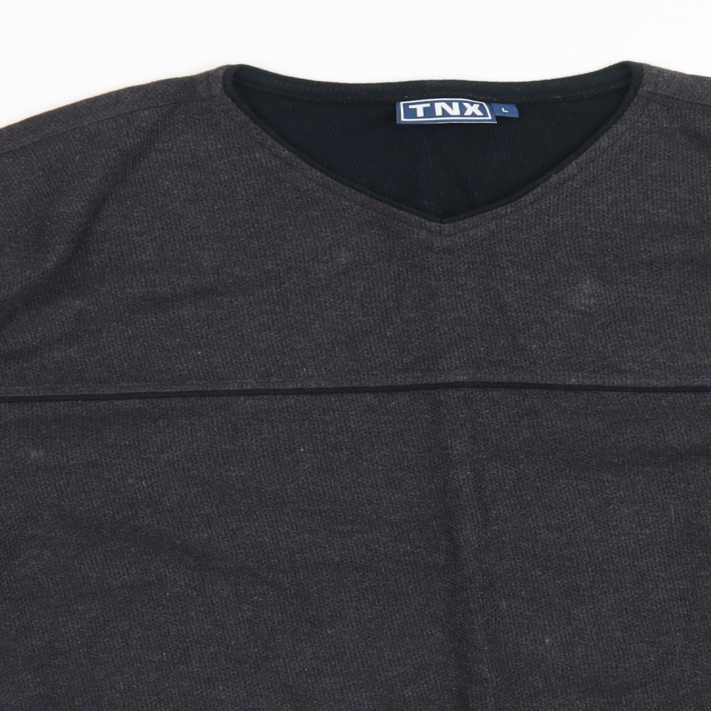 TNX Mens Grey V-Neck  Cotton Pullover Jumper Size L