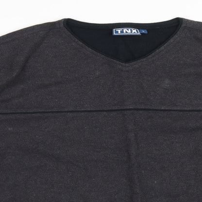 TNX Mens Grey V-Neck  Cotton Pullover Jumper Size L