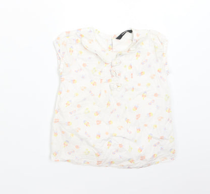 George Girls White Floral Cotton Basic T-Shirt Size 3-4 Years Round Neck  - ICE LOLLIES