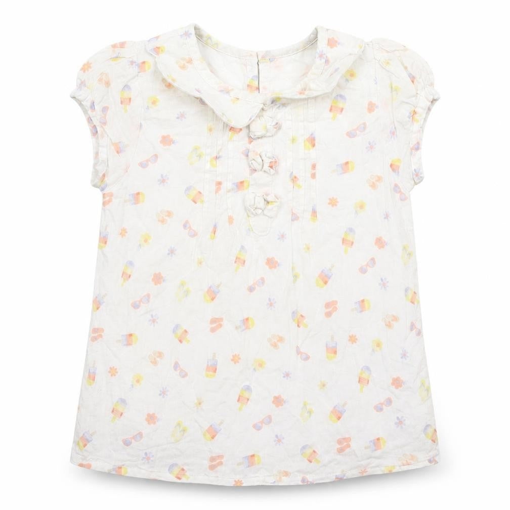 Front view of George girls’ white floral cotton basic t-shirt, size 3-4, years round neck - ice lollies