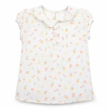 Front view of George girls’ white floral cotton basic t-shirt, size 3-4, years round neck - ice lollies