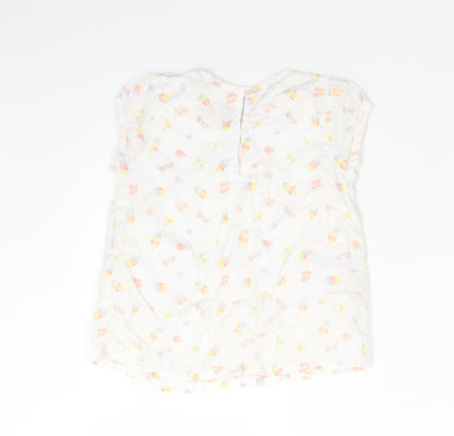 George Girls White Floral Cotton Basic T-Shirt Size 3-4 Years Round Neck  - ICE LOLLIES