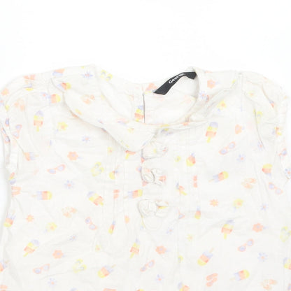 George Girls White Floral Cotton Basic T-Shirt Size 3-4 Years Round Neck  - ICE LOLLIES