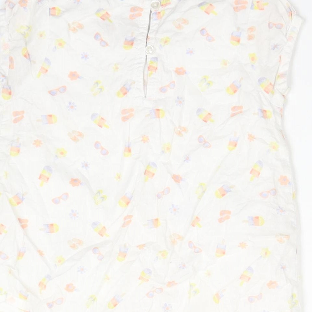 George Girls White Floral Cotton Basic T-Shirt Size 3-4 Years Round Neck  - ICE LOLLIES