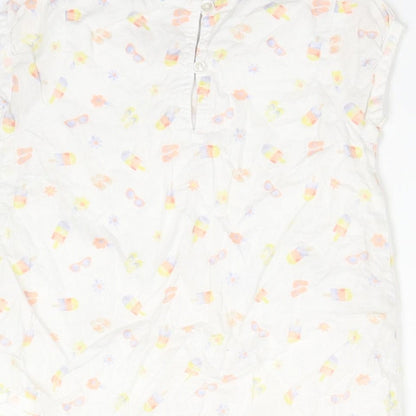 George Girls White Floral Cotton Basic T-Shirt Size 3-4 Years Round Neck  - ICE LOLLIES