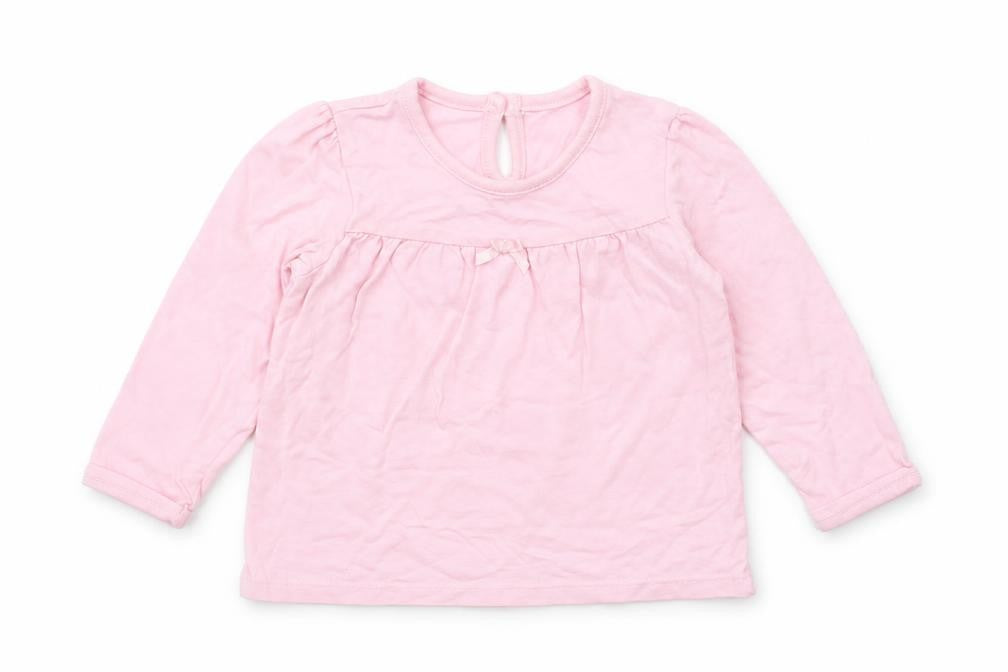 Front view of George girls’ pink cotton basic t-shirt, size 9-12, months crew neck