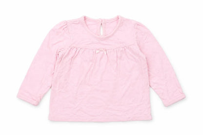 Front view of George girls’ pink cotton basic t-shirt, size 9-12, months crew neck