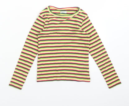 NEXT Girls Multicoloured Striped Cotton Basic T-Shirt Size 5 Years Crew Neck